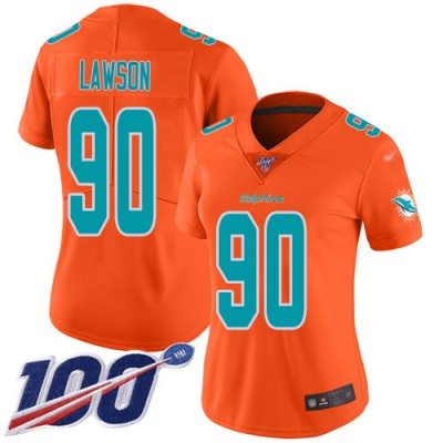 Nike Miami Dolphins #90 Shaq Lawson Orange Women's Stitched NFL Limited Inverted Legend 100th Season Jersey